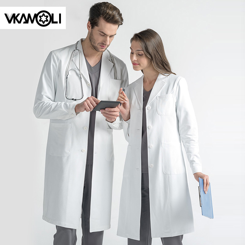Lab Coat Medical - Hochwertiger weißer Mantel aus Anti-Zou-Stoff, langärmlig,