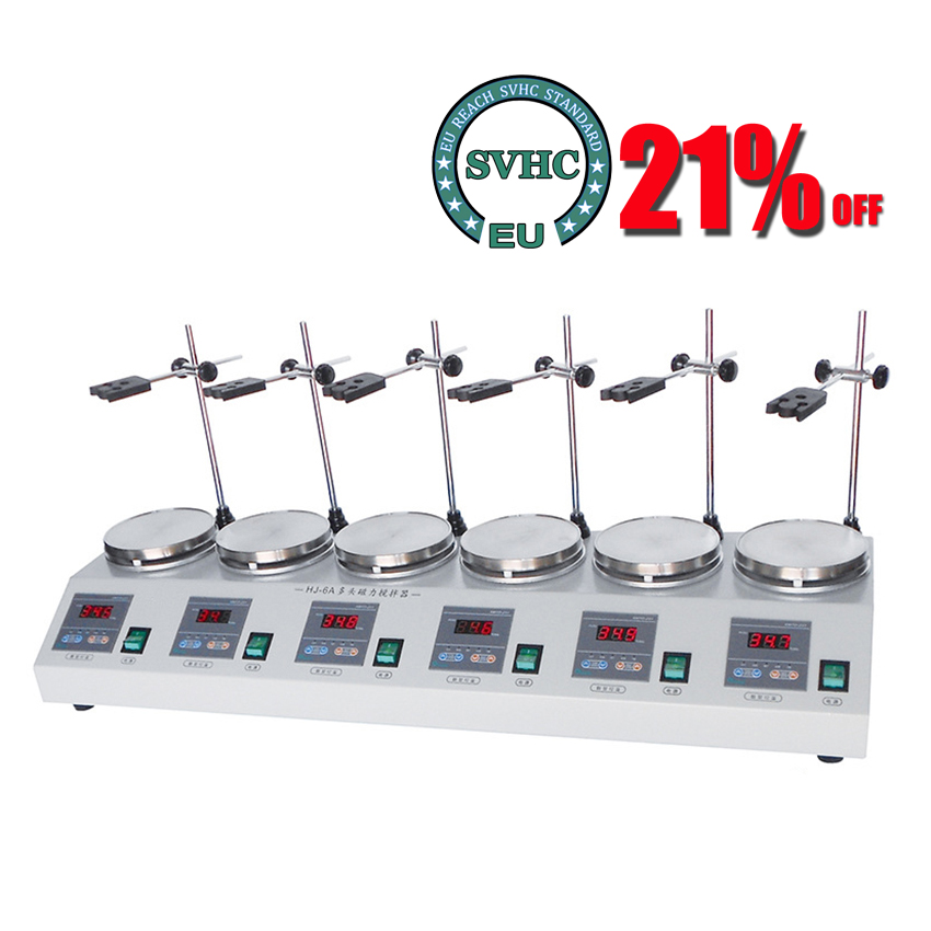 Magnetic Stirrer Hotplate - 6-Kopf-Magnetheizrührer, Mehrteiliger Laborheizmixer mit Digitalanzeige, 2400