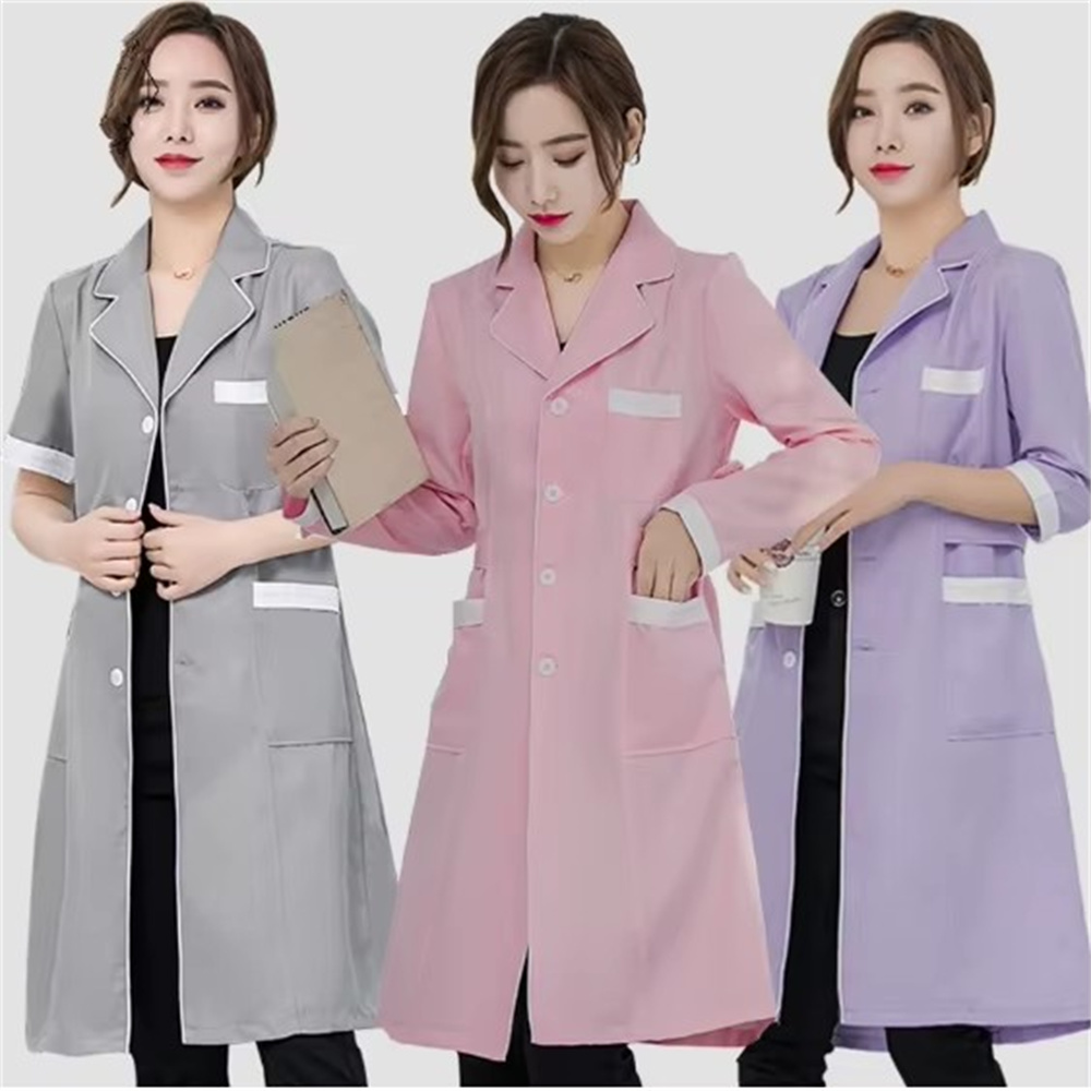 Lab Coat Medical - Hochwertiger grauer, einfarbiger, schlanker, einfacher Anti-Falten-Spa-Uniform,